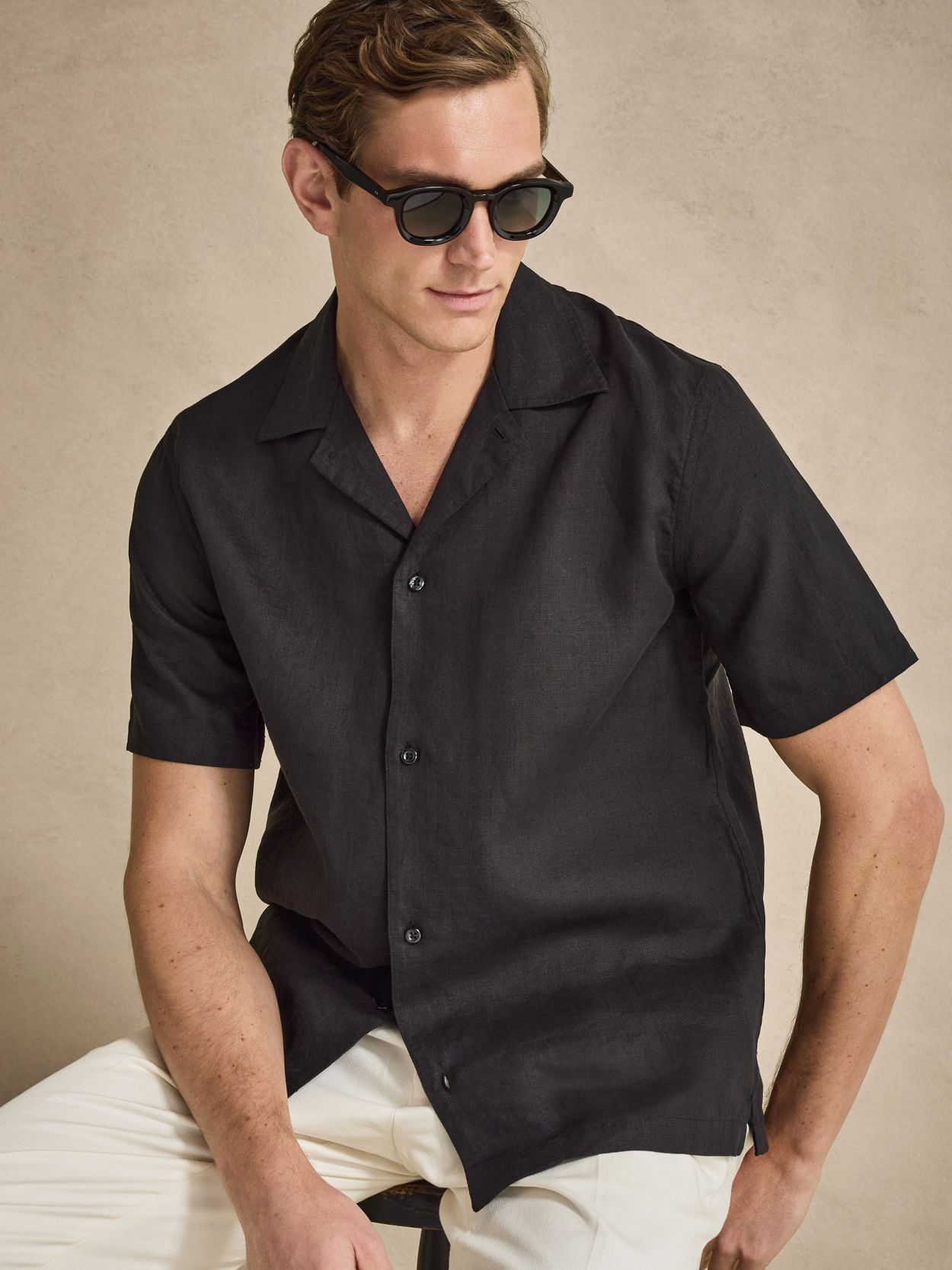 Black Short Sleeve Linen Shirt - Linen Casual Fit - Buy online | John Henric