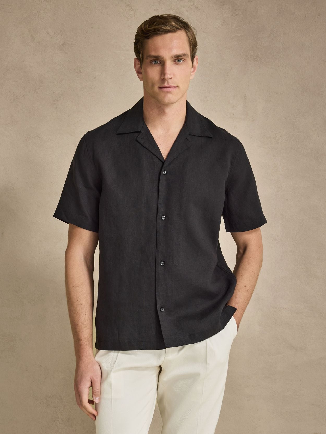 knee length dresses for ladies Men's Classic Linen Shirt WENGEN in Black main image 0