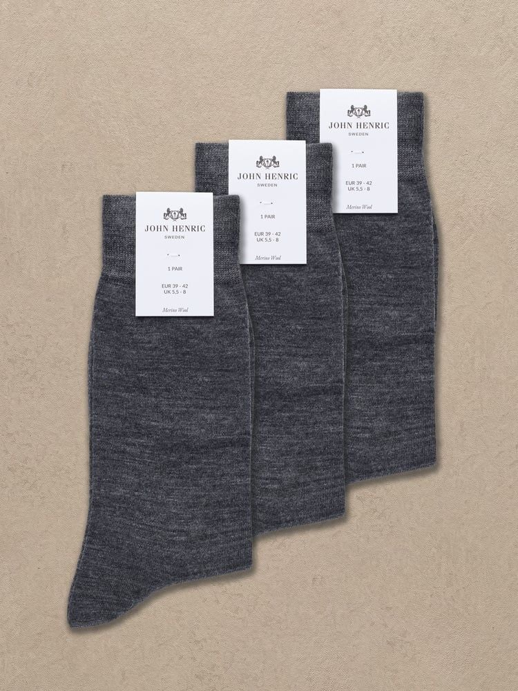 3-Pack Grijs Merino Sokken
