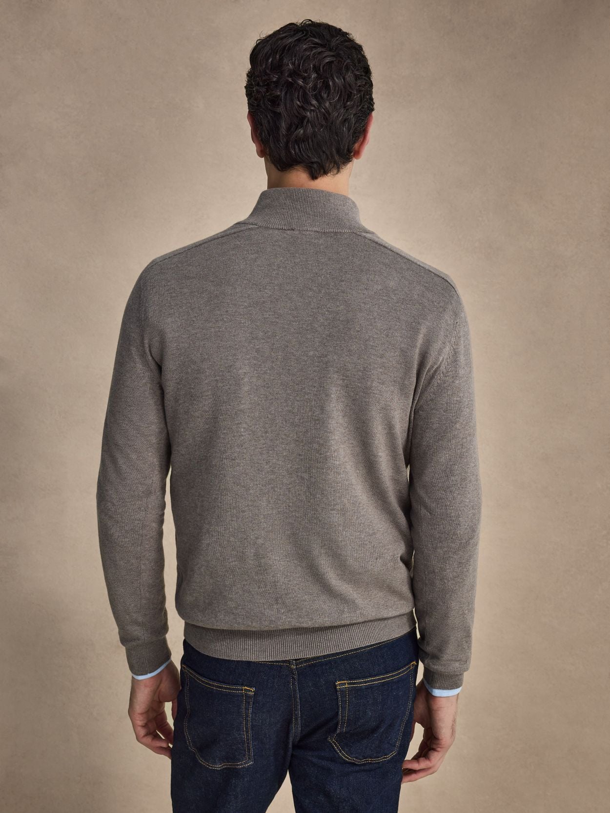 Taupe Sweater - Cotton Half Zip - Buy online | John Henric