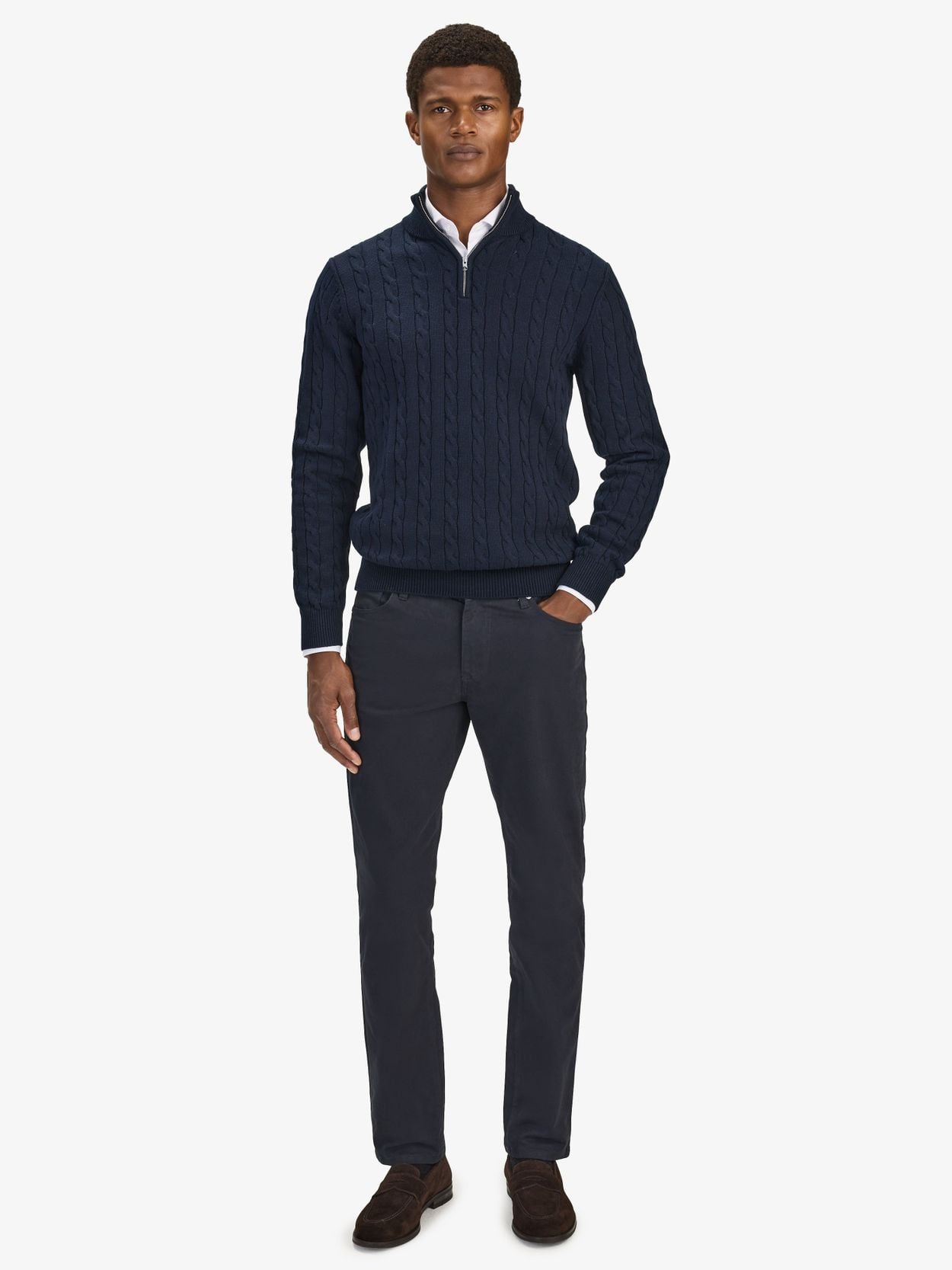 Navy Blue Sweater - Cotton Cable Knitted - Buy online | John Henric