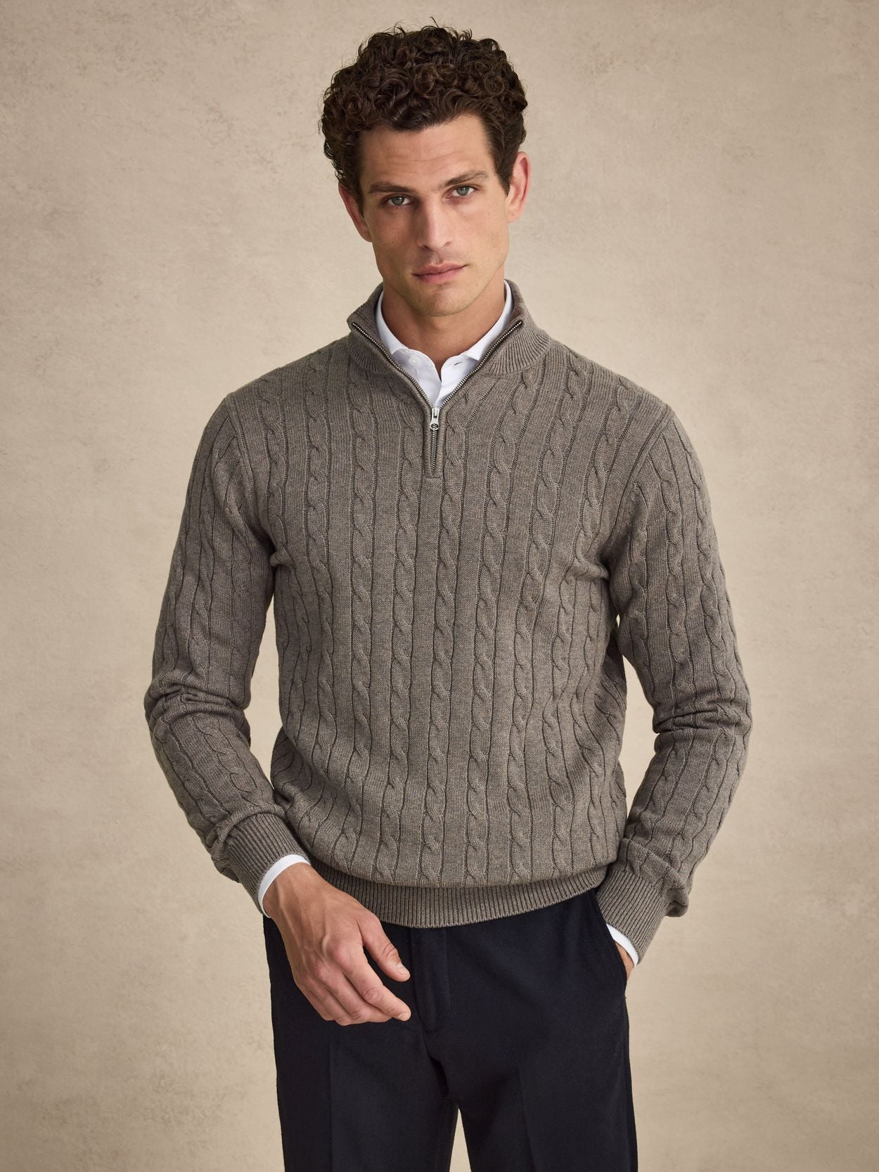 Taupe Sweater - Cotton Cable Knitted - Buy online | John Henric