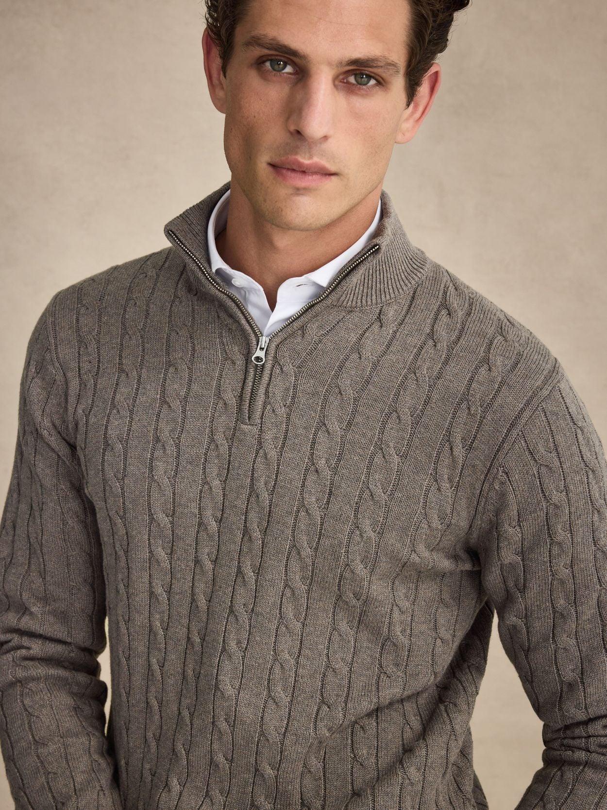 Taupe Sweater - Cotton Cable Knitted - Buy online | John Henric