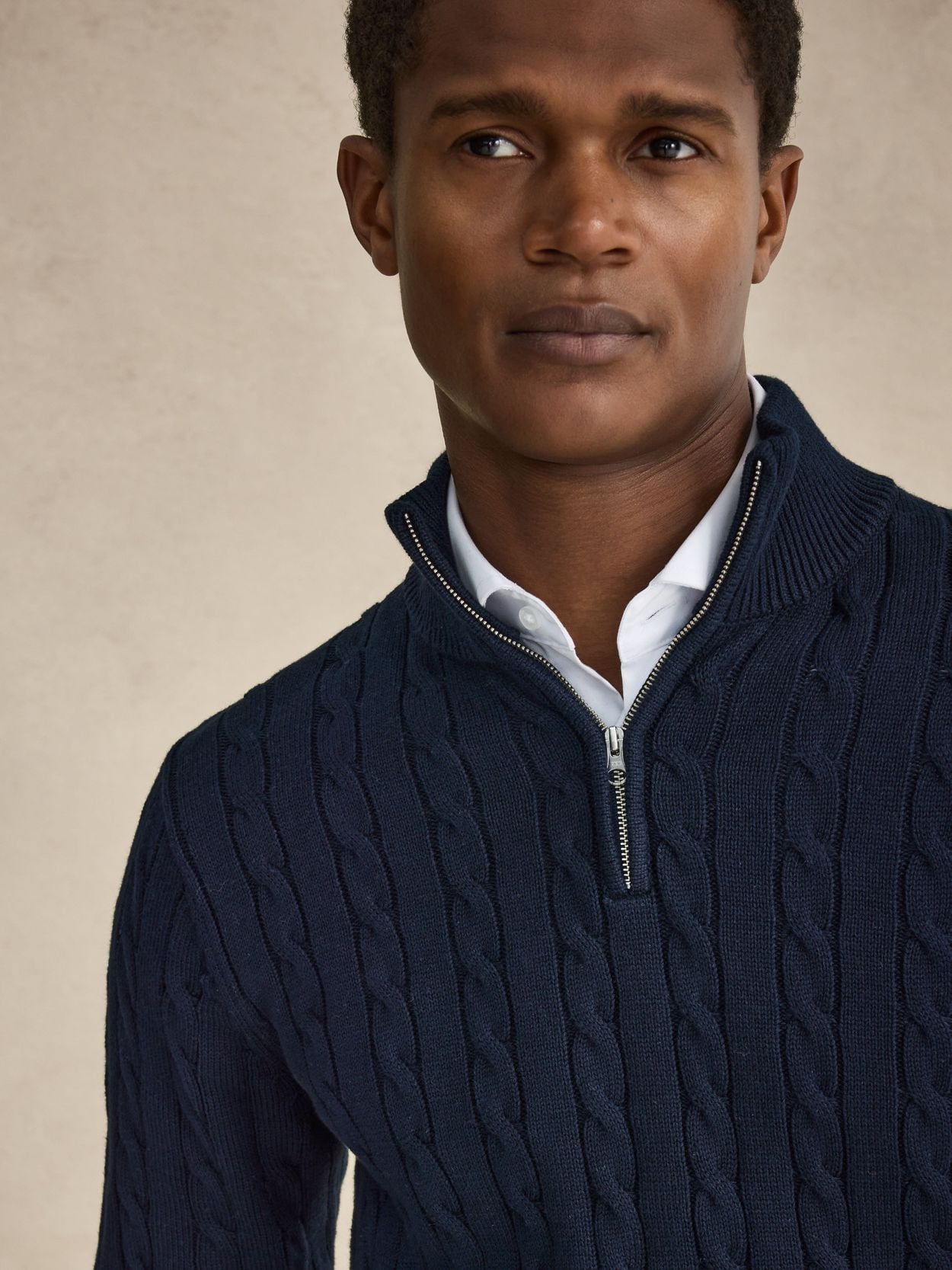 Navy Blue Sweater - Cotton Cable Knitted - Buy online | John Henric