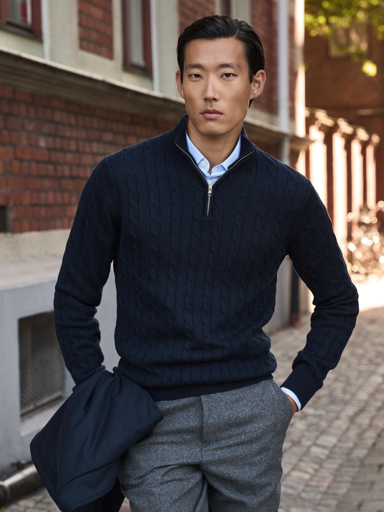 blue dress sweater men Navy - Cotton Cable Knitted - Buy online Zoey A Line Cocktail Galla neck jumper will see Size:Medium (96cm) / Long