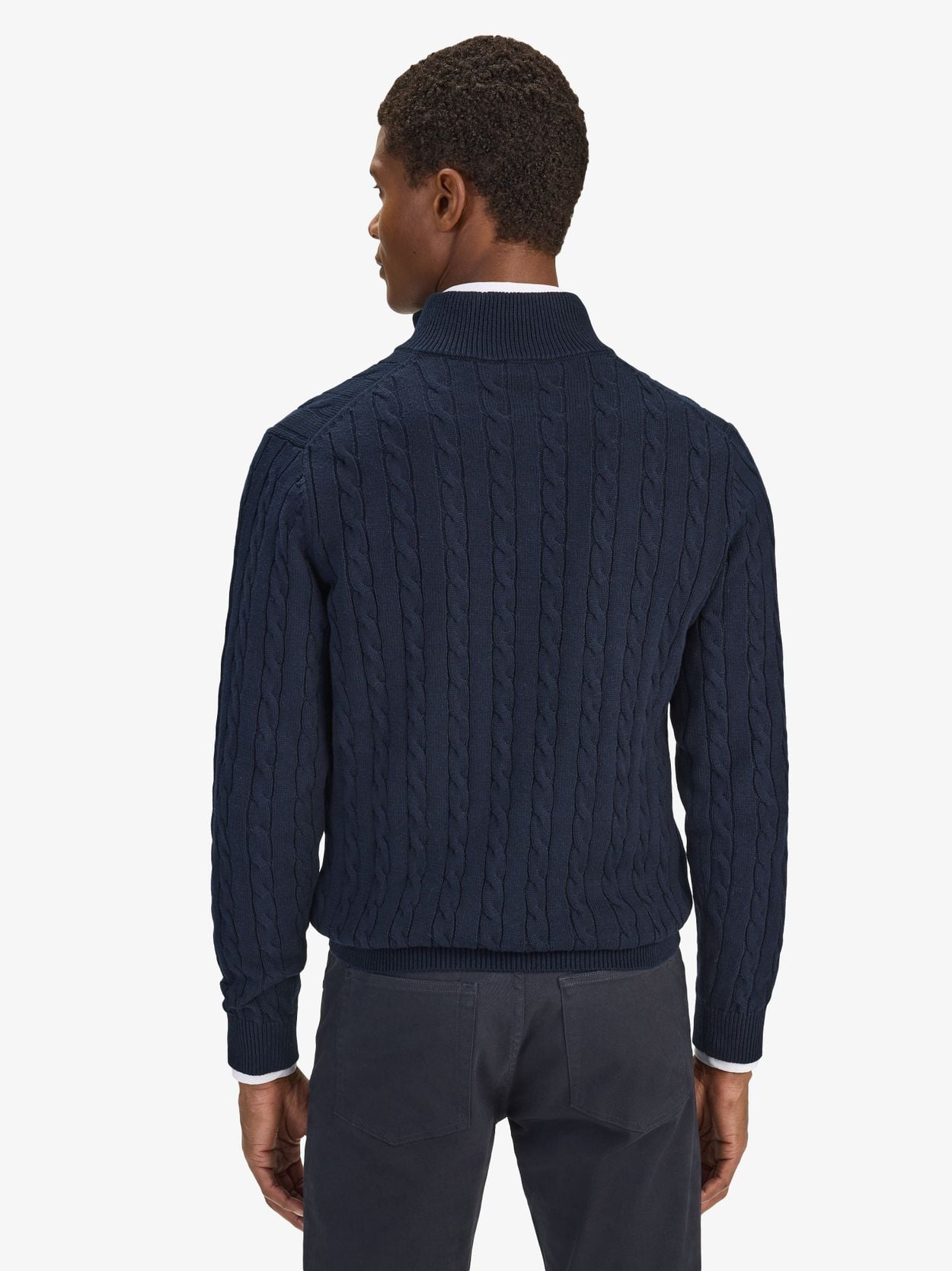Navy Blue Sweater - Cotton Cable Knitted - Buy online | John Henric