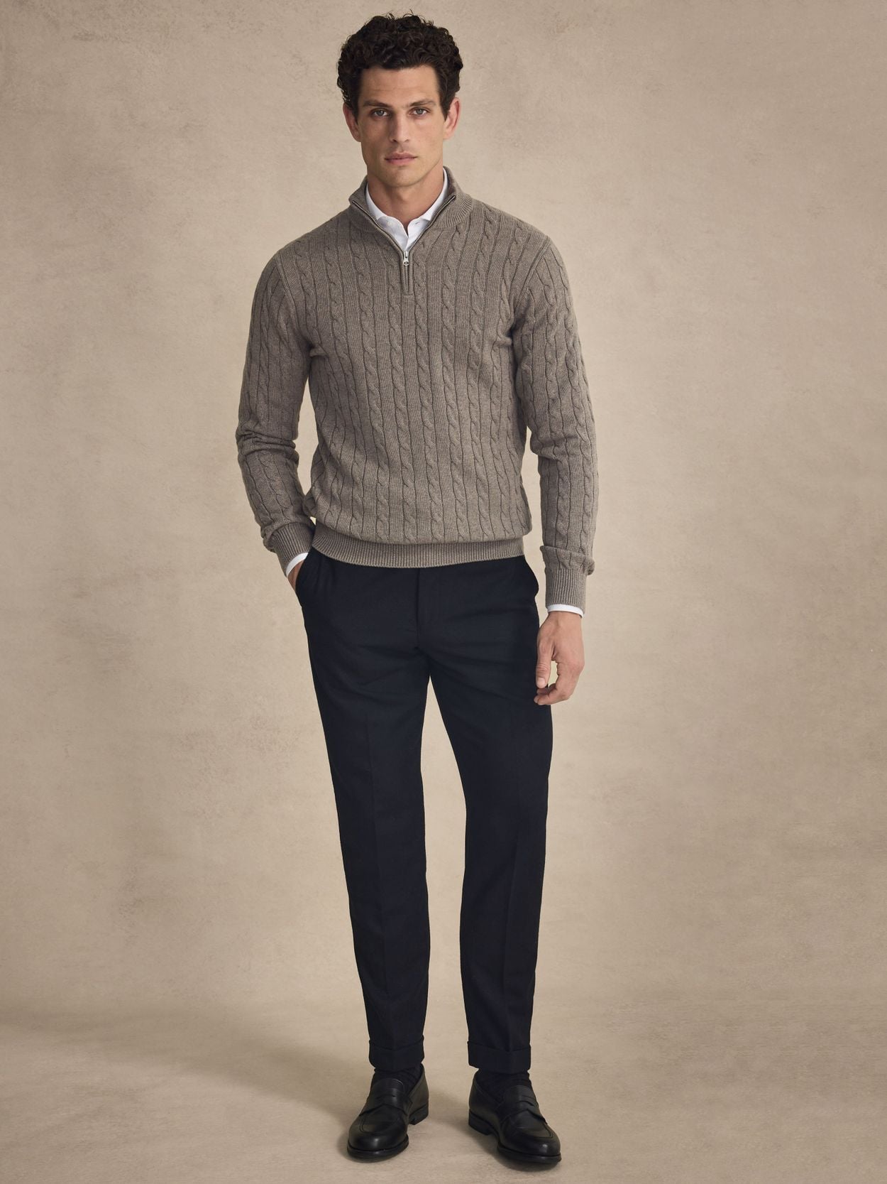 Taupe Sweater - Cotton Cable Knitted - Buy online | John Henric