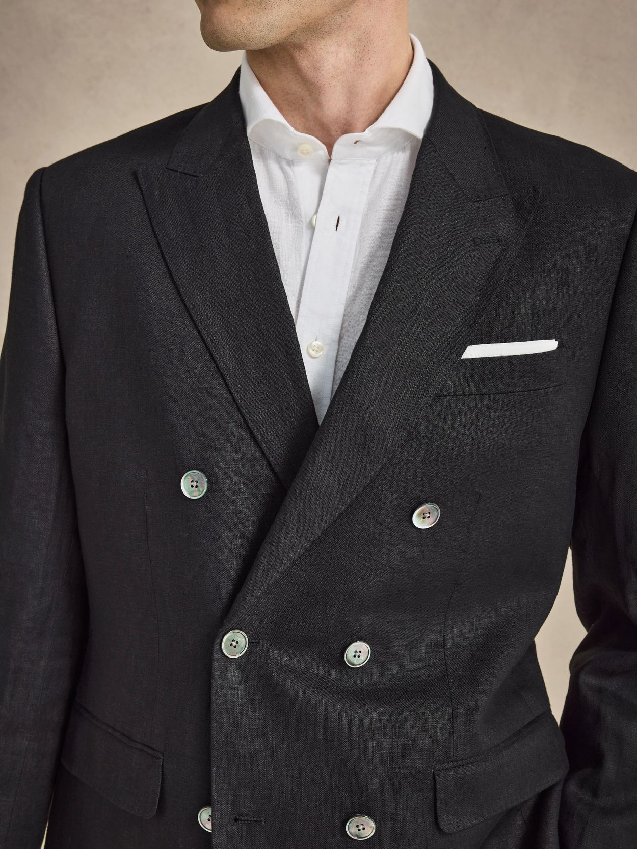 Image number 2 for product Svart Dubbelknäppt Linnekostym