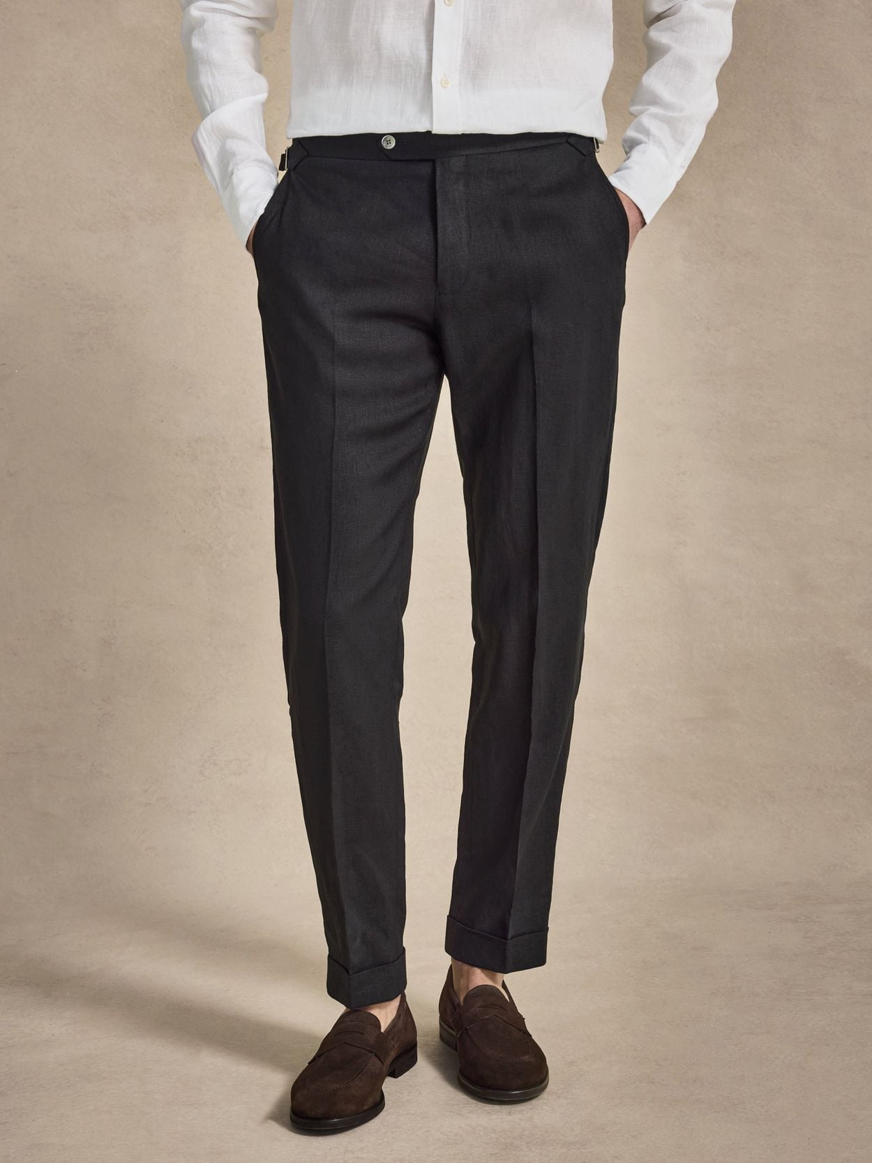 Image number 6 for product Svart Dubbelknäppt Linnekostym