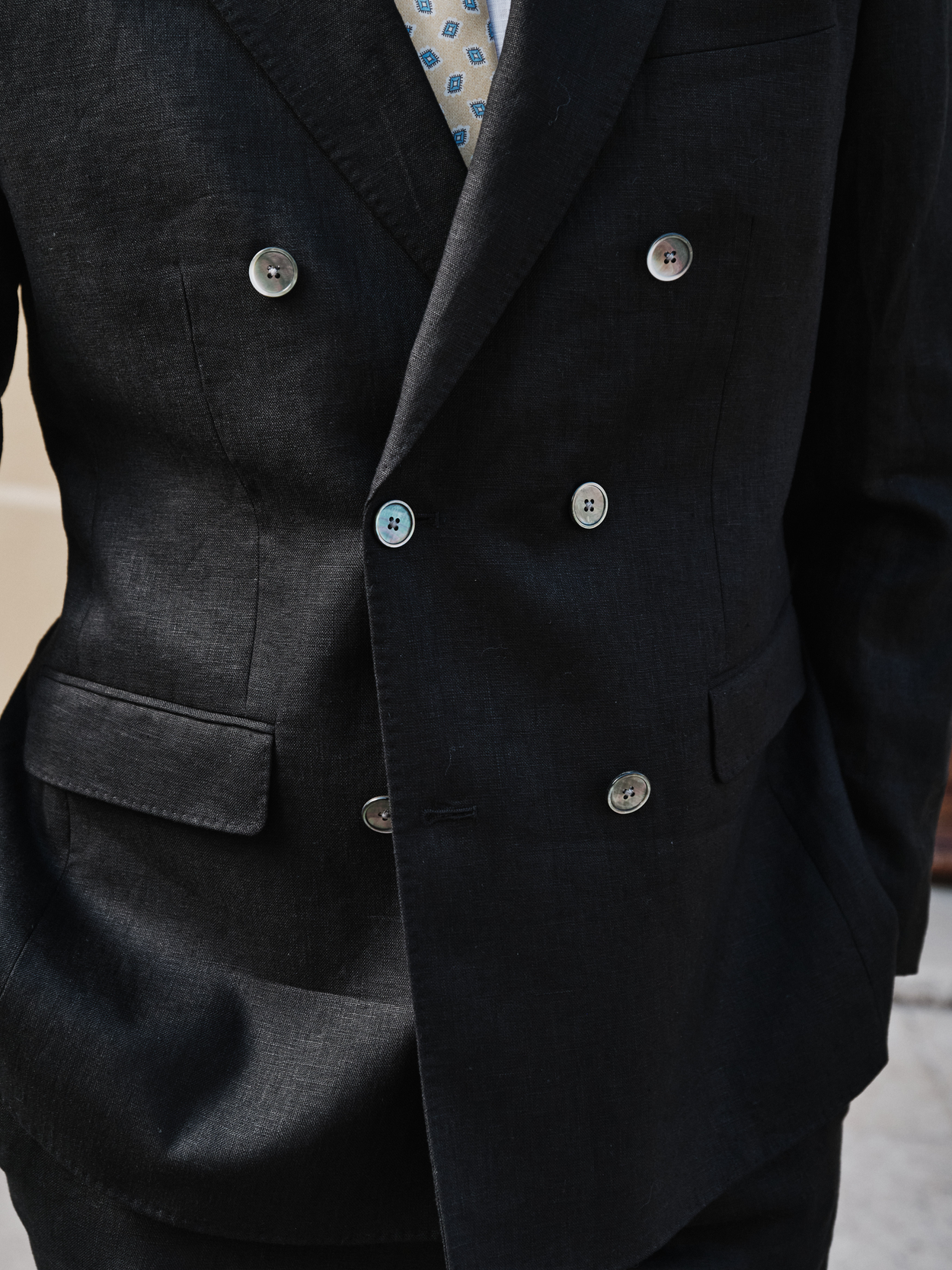 Image number 5 for product Black Double Breasted Linen Suit