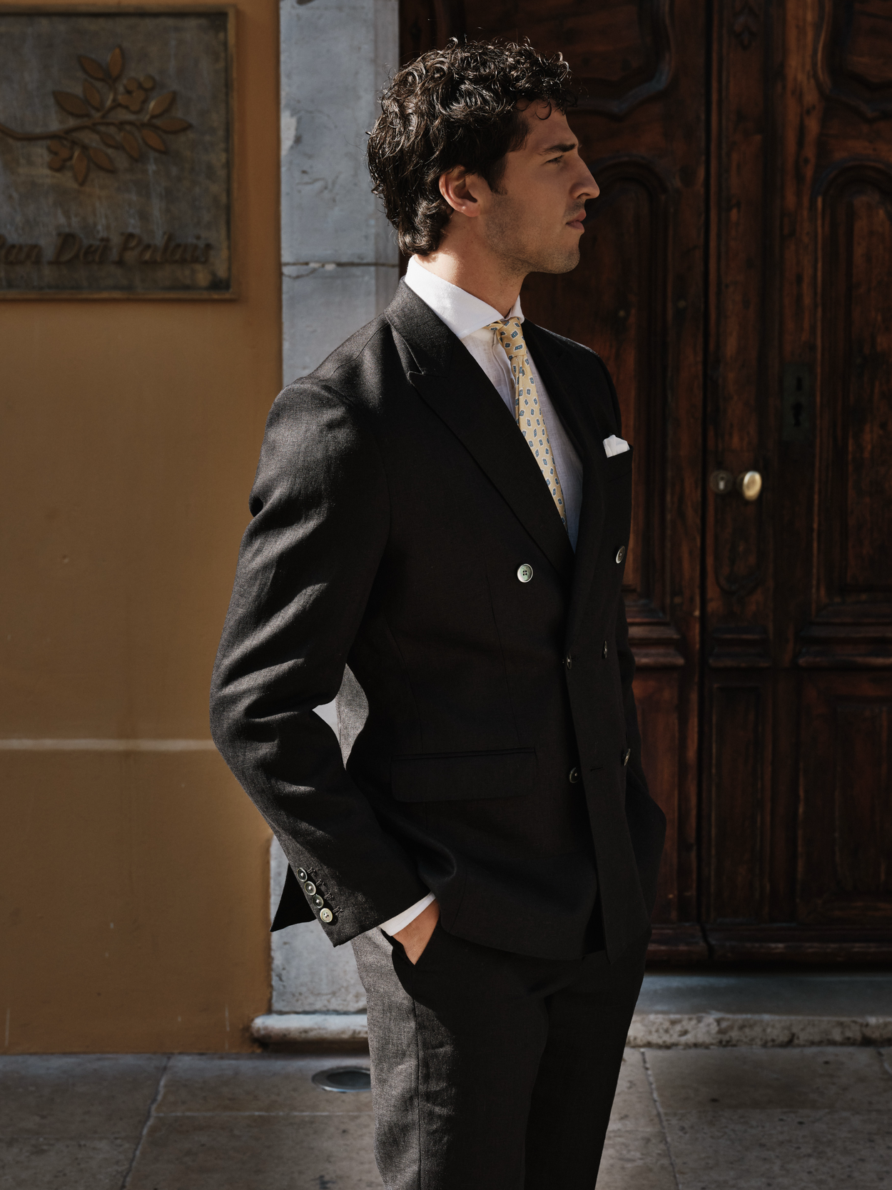 Image number 3 for product Black Double Breasted Linen Suit