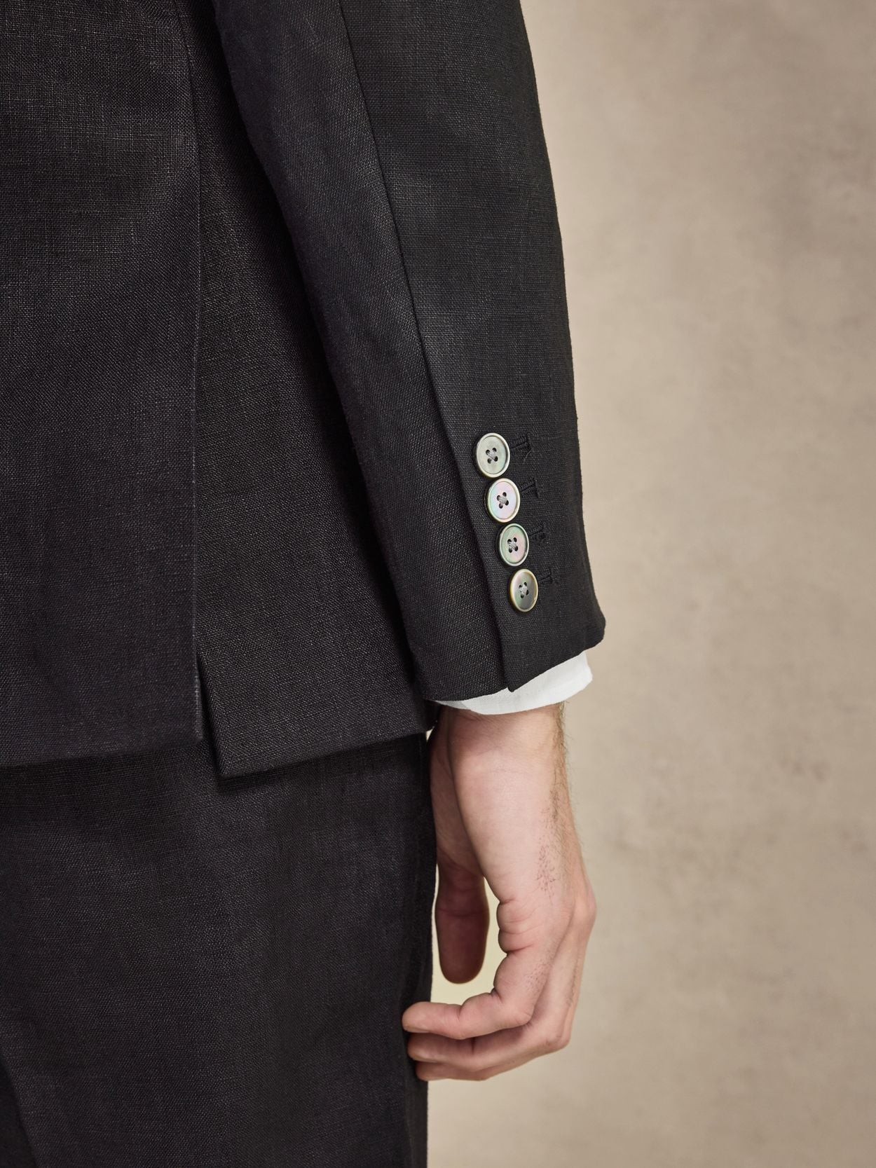 Image number 5 for product Svart Dubbelknäppt Linnekostym