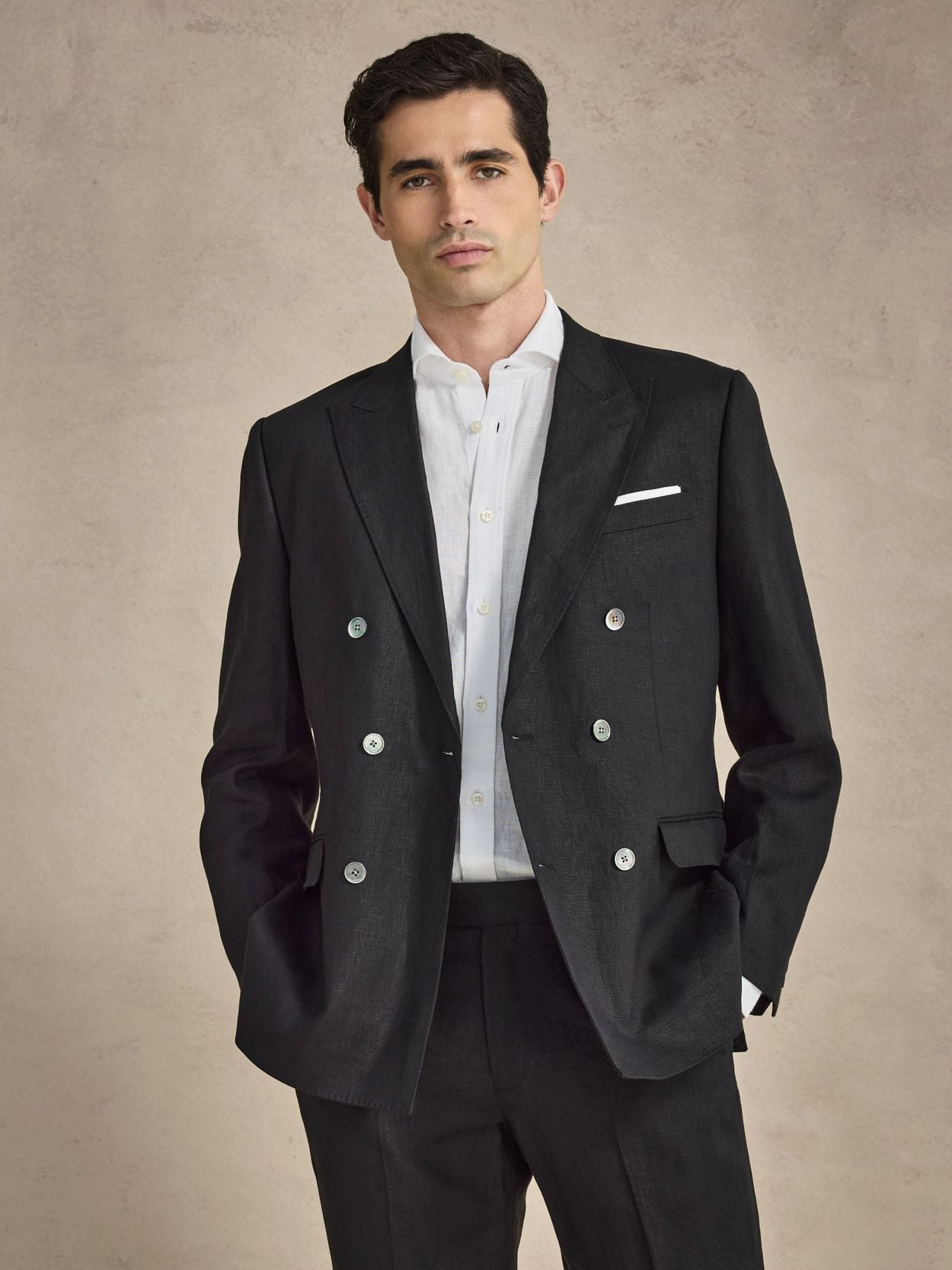 Image number 9 for product Sort Dobbelt Radet Hør Jakkesæt