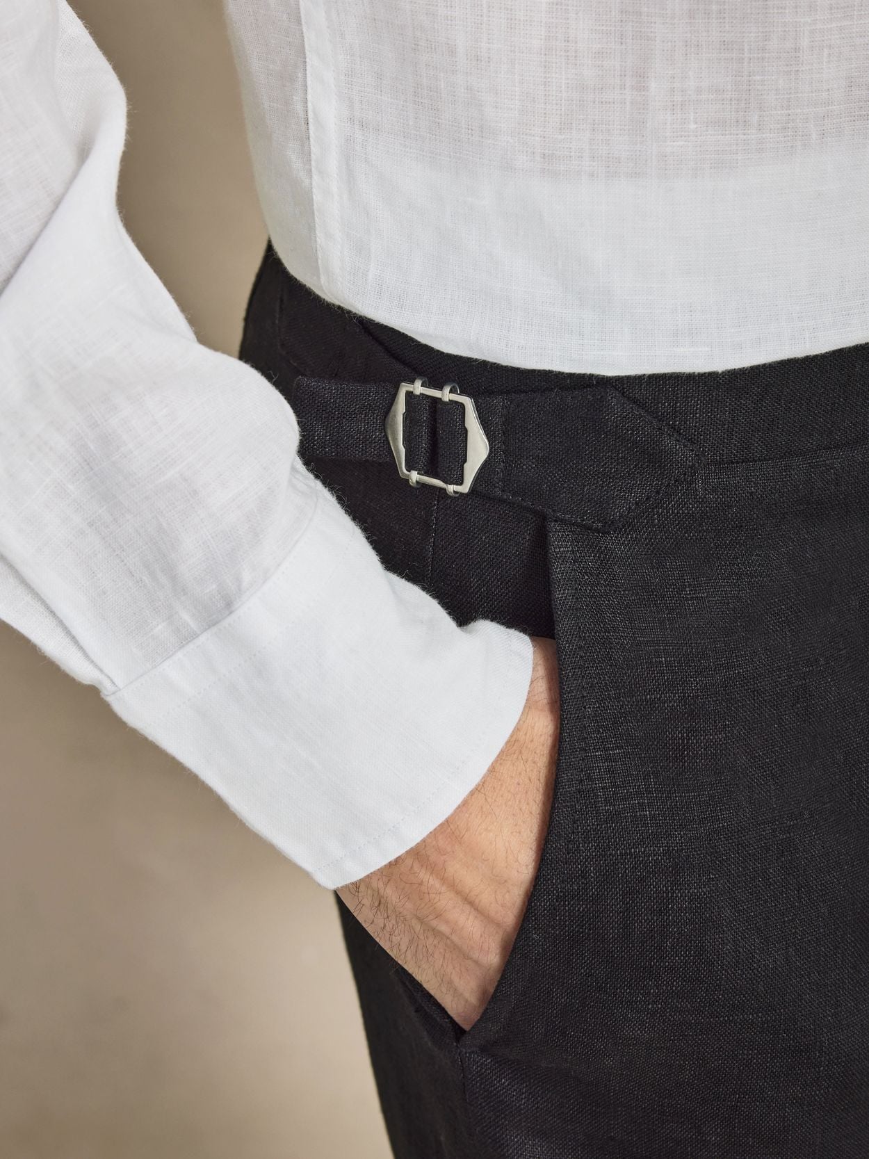 Image number 9 for product Svart Dubbelknäppt Linnekostym