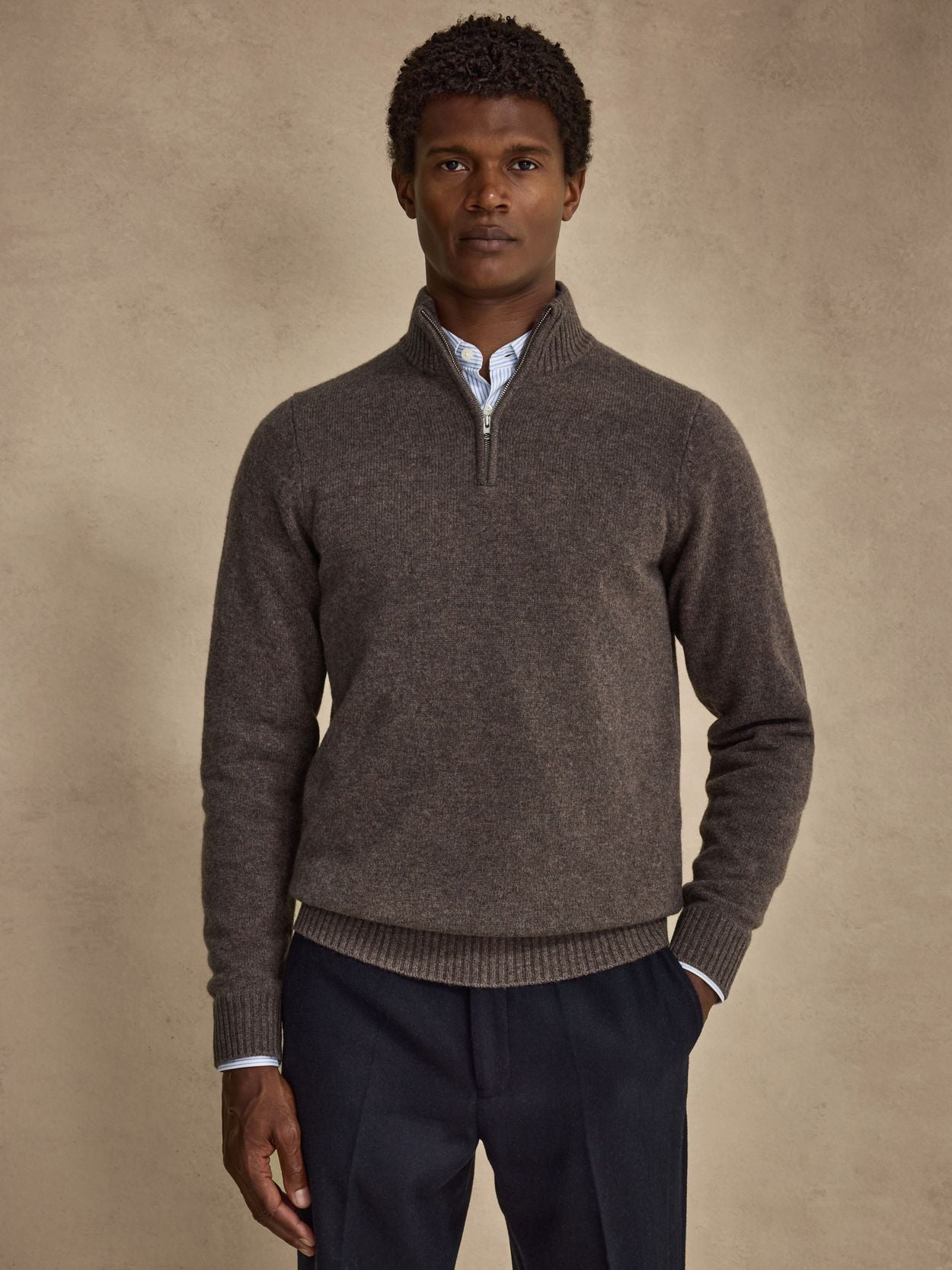 Brown Sweater - Wool Cashmere Zip - Buy online | John Henric