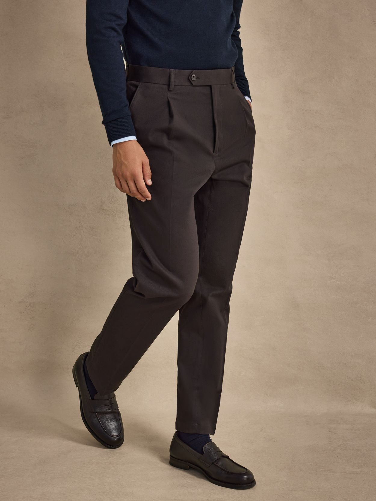 Dark Brown Dress Trousers - Cotton Tapered Fit - Buy online