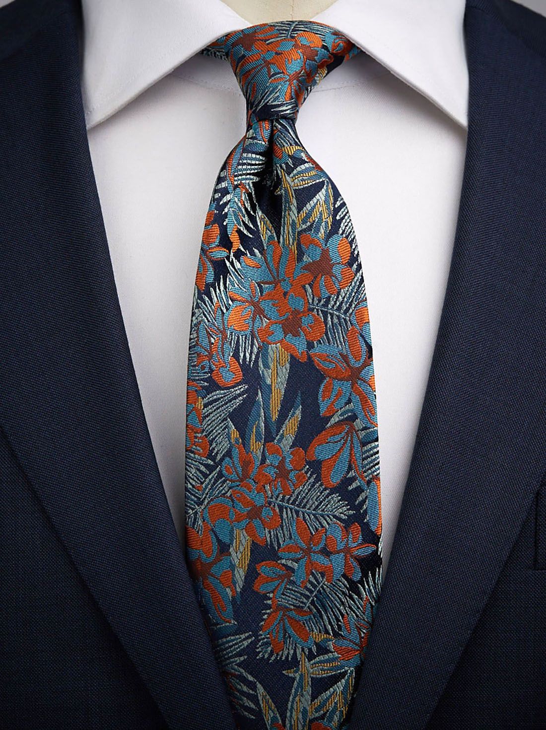 Orange & Blaue Geblümte Krawatte