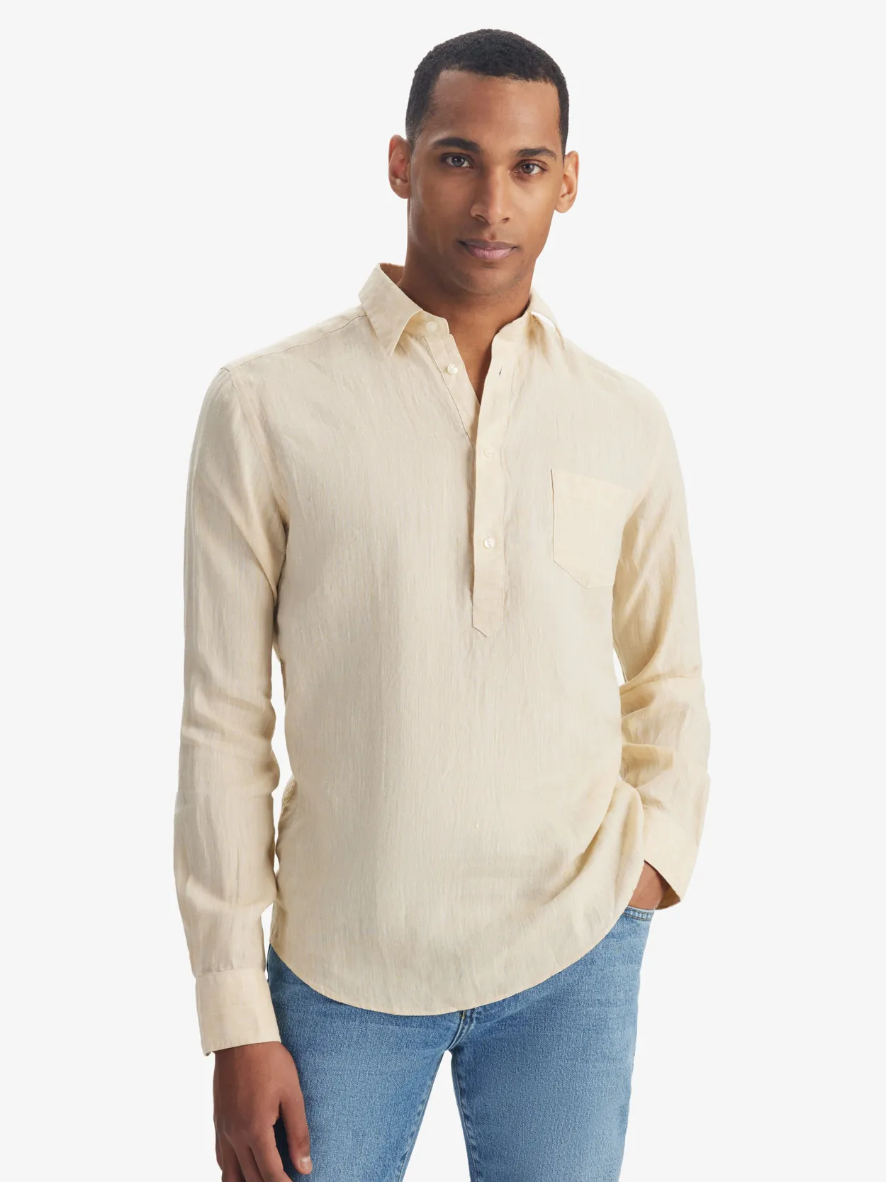 Beige Popover Linen Shirt