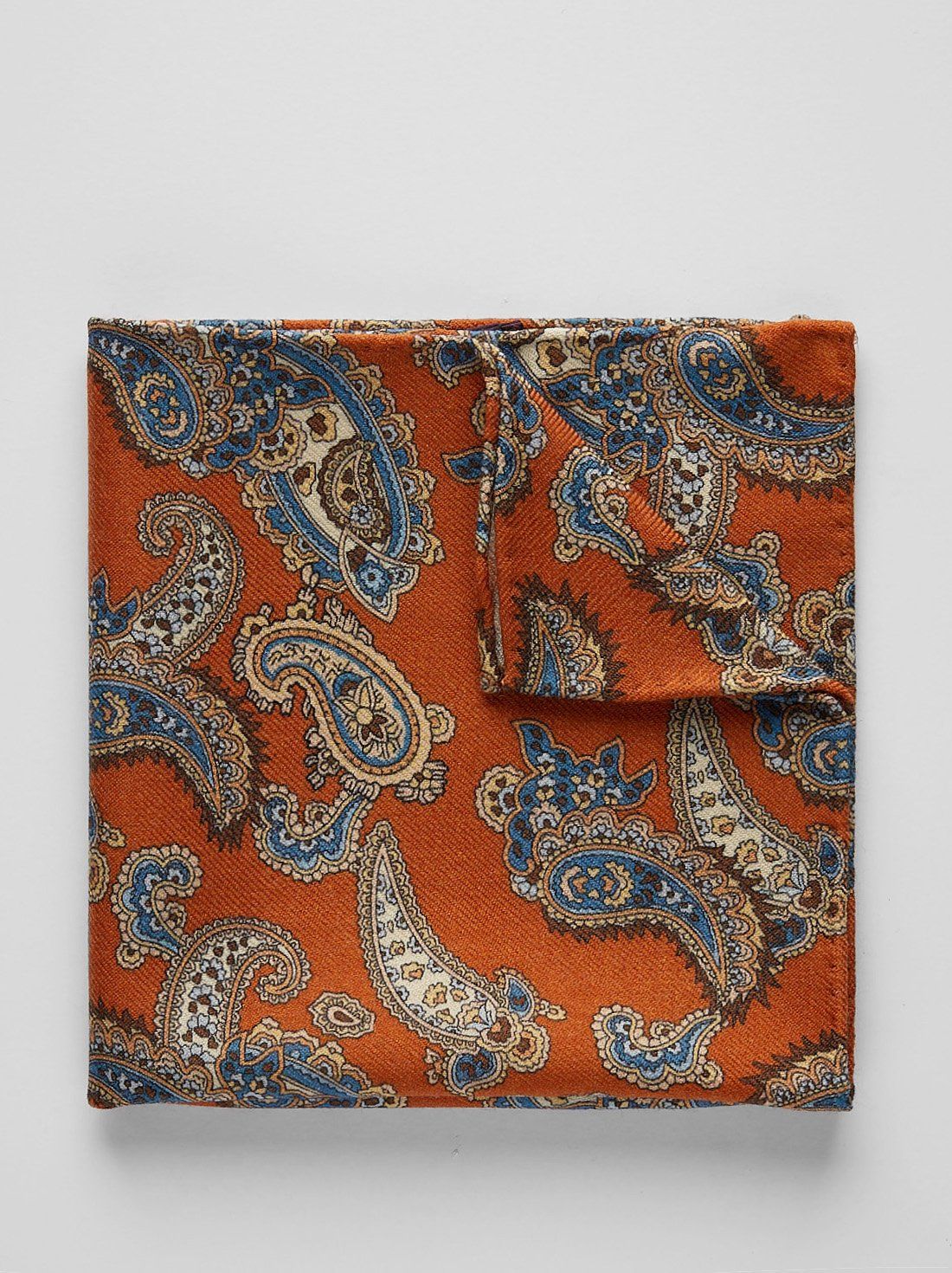 Orange Pocket Square Wool Paisley