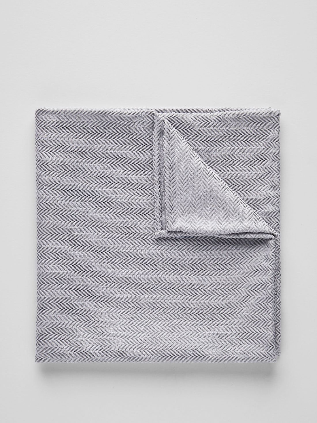 Grey Pocket Square Wool Herringbone
