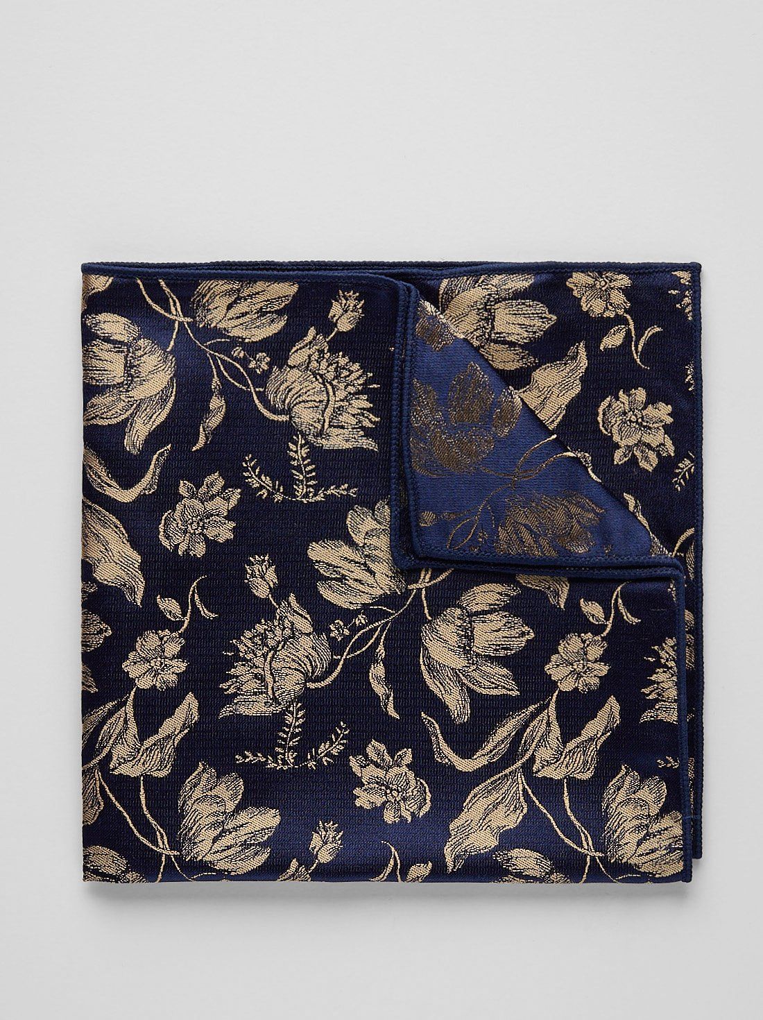 Mørkeblå & Gyldig Lommetørklæde Blomster